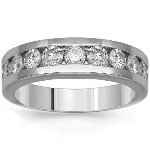 14K White Solid Gold Mens Diamond Wedding Ring Band 1.12 Ctw