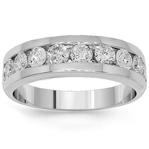14K White Solid Gold Mens Diamond Wedding Ring Band 1.12 Ctw