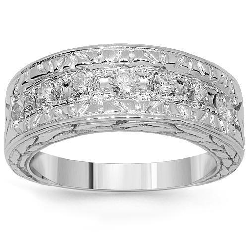 1 Ct Mens Diamond 5-Stone Wedding Ring Channel Set Classic Ring 10k White  Gold