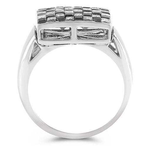 14K White Solid Gold Mens Ring With Black And White Princess Cut Diamond Ring 2.79 Ctw