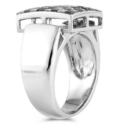14K White Solid Gold Mens Ring With Black And White Princess Cut Diamond Ring 2.79 Ctw
