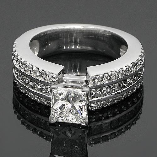 14K White Solid Gold Princess Cut Diamond Engagement Ring 2.26 Ctw