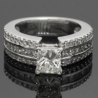 Thumbnail for 14K White Solid Gold Princess Cut Diamond Engagement Ring 2.26 Ctw