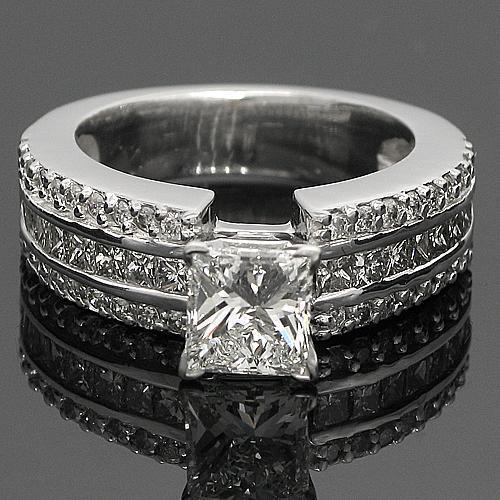 14K White Solid Gold Princess Cut Diamond Engagement Ring 2.26 Ctw