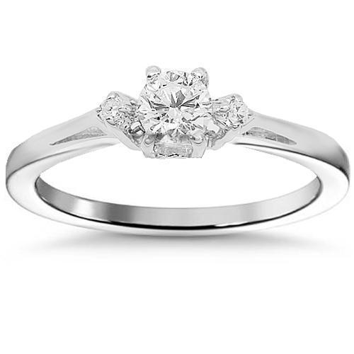 14K White Solid Gold Three Stone Diamond Engagement Ring 0.34 Ctw