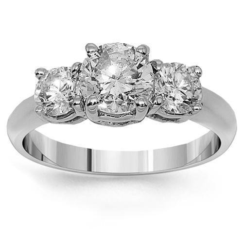 14K White Solid Gold Three Stone Diamond Engagement Ring 1.51 Ctw
