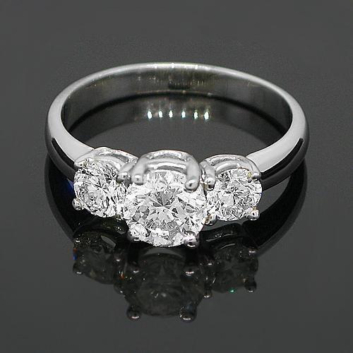 14K White Solid Gold Three Stone Diamond Engagement Ring 1.51 Ctw