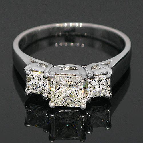 14K White Solid Gold Three Stone Diamond Engagement Ring 1.70 Ctw