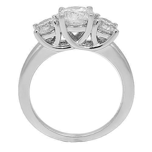 14K White Solid Gold Three Stone Diamond Engagement Ring 1.96 Ctw