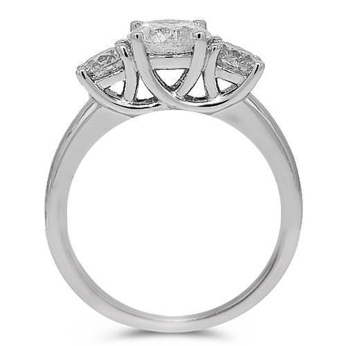 14K White Solid Gold Three Stone Diamond Engagement Ring 1.96 Ctw