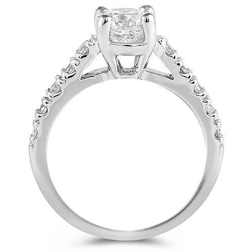 14K White Solid Gold Womens Cathedral Diamond Engagement Ring With Center Stone 1.50 Ctw