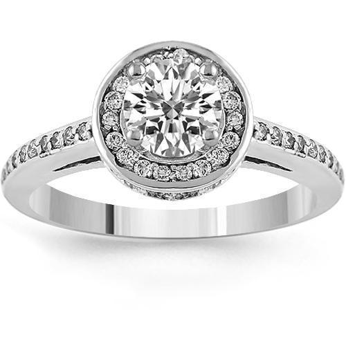 14K White Solid Gold Womens Classic Floating Halo Round Cut Engagement Ring 0.95 Ctw