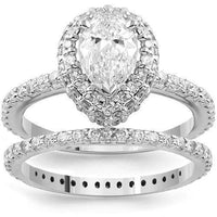 Thumbnail for 14K White Solid Gold Womens Diamond Bridal Ring Set With EGL Certified Pear Shaped Diamond 2.14 Ctw