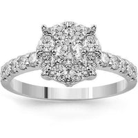 Thumbnail for 14K White Solid Gold Womens Diamond Cluster Ring With Pave Set Side Stones 1.15 Ctw