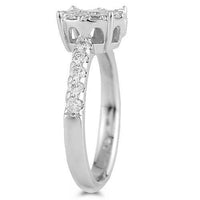 Thumbnail for 14K White Solid Gold Womens Diamond Cluster Ring With Pave Set Side Stones 1.15 Ctw