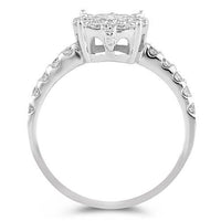 Thumbnail for 14K White Solid Gold Womens Diamond Cluster Ring With Pave Set Side Stones 1.15 Ctw