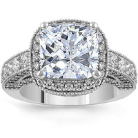 Thumbnail for 14K White Solid Gold Womens Diamond Cushion Cut Floating Halo Engagement Ring 7.40 Ctw