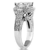 Thumbnail for 14K White Solid Gold Womens Diamond Cushion Cut Floating Halo Engagement Ring 7.40 Ctw