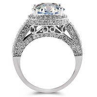 Thumbnail for 14K White Solid Gold Womens Diamond Cushion Cut Floating Halo Engagement Ring 7.40 Ctw