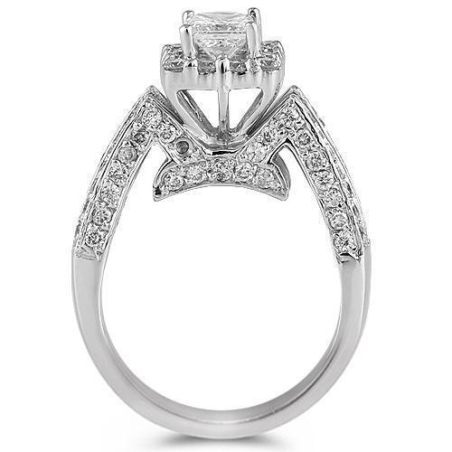 14K White Solid Gold Womens Diamond Engagement Ring With Princess Cut Center Stone 2.03 Ctw