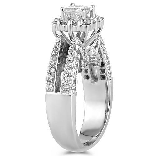 14K White Solid Gold Womens Diamond Engagement Ring With Princess Cut Center Stone 2.03 Ctw