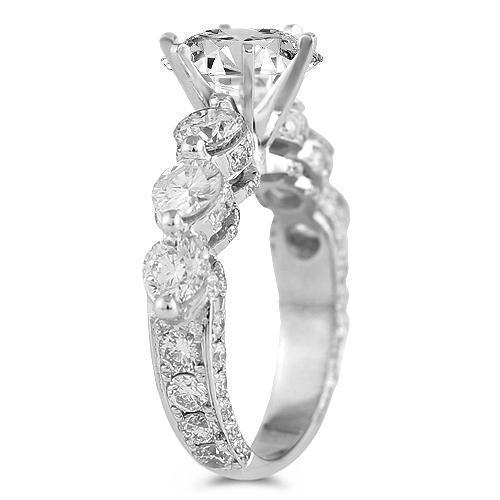 14K White Solid Gold Womens Diamond Floating Prong With Side Stoned Engagement Ring 5.00 Ctw
