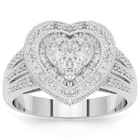 Thumbnail for 14K White Solid Gold Womens Diamond Heart Ring 1.00 Ctw