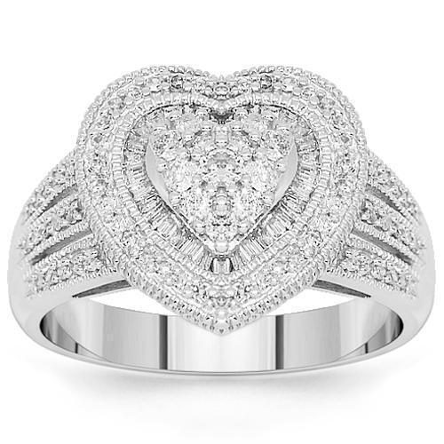14K White Solid Gold Womens Diamond Heart Ring 1.00 Ctw