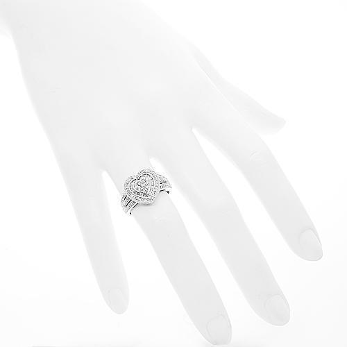 14K White Solid Gold Womens Diamond Heart Ring 1.00 Ctw
