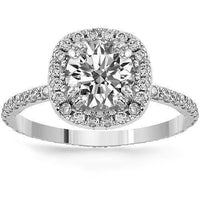 Thumbnail for 14K White Solid Gold Womens Diamond Petite Pave Floating Halo Engagement Ring 1.54 Ctw