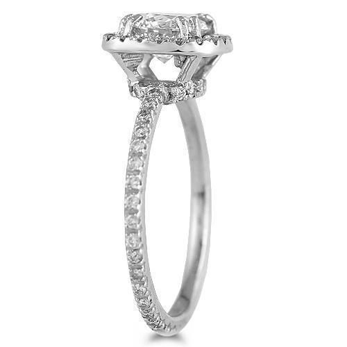 14K White Solid Gold Womens Diamond Petite Pave Floating Halo Engagement Ring 1.54 Ctw