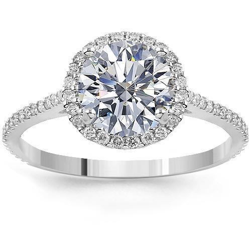 14K White Solid Gold Womens Diamond Petite Pave Floating Halo Engagement Ring 1.95 Ctw