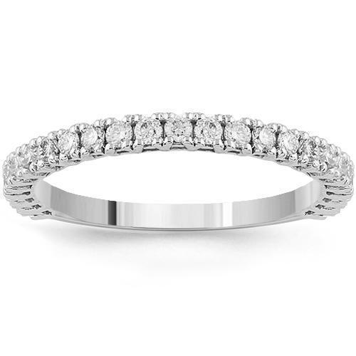 14K White Solid Gold Womens Diamond Petite Pave Wedding Ring Band 0.50 Ctw