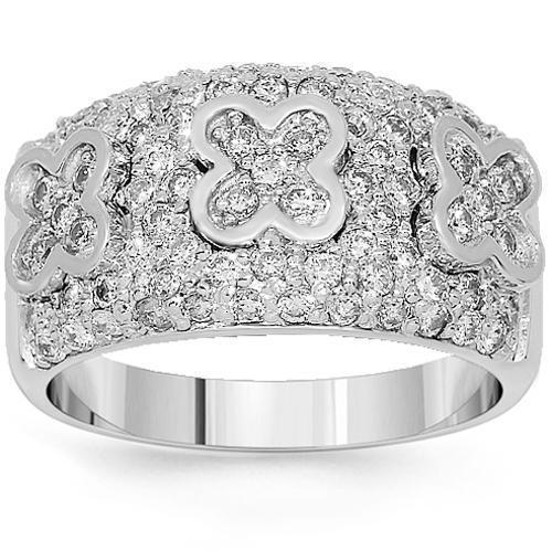 14K White Solid Gold Womens Diamond Ring 1.09 Ctw