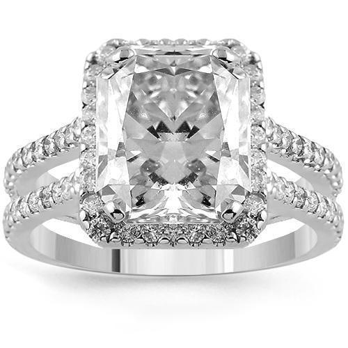 14K White Solid Gold Womens Diamond Split Shank Cushion Cut Engagement Ring 5.90 Ctw