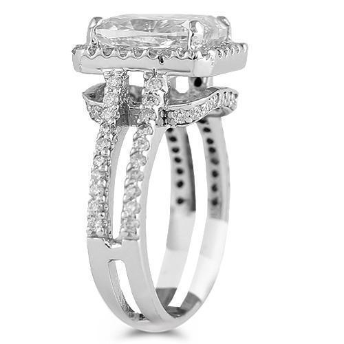 14K White Solid Gold Womens Diamond Split Shank Cushion Cut Engagement Ring 5.90 Ctw