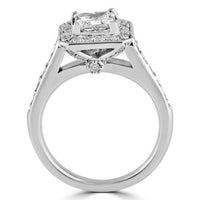 Thumbnail for 14K White Solid Gold Womens Diamond Square Halo With Side Stones Engagement Ring 1.52 Ctw