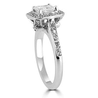 Thumbnail for 14K White Solid Gold Womens Diamond Square Halo With Side Stones Engagement Ring 1.52 Ctw
