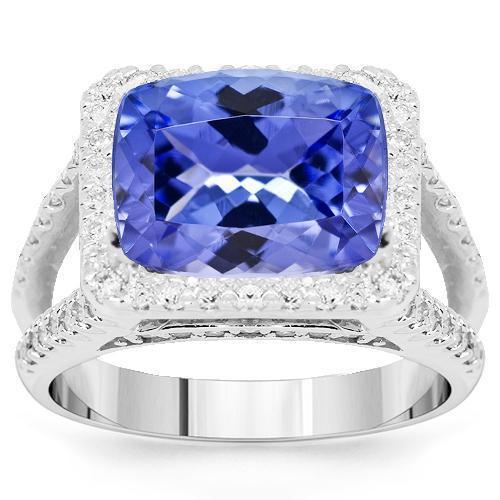 14K White Solid Gold Womens Diamond Tanzanite Ring 8.41 Ctw
