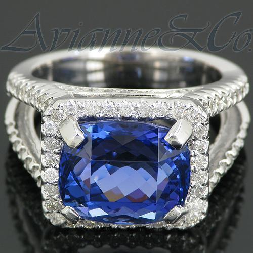 14K White Solid Gold Womens Diamond Tanzanite Ring 8.41 Ctw