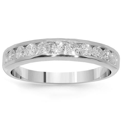 14K White Solid Gold Womens Diamond Wedding Ring Band 0.59 Ctw