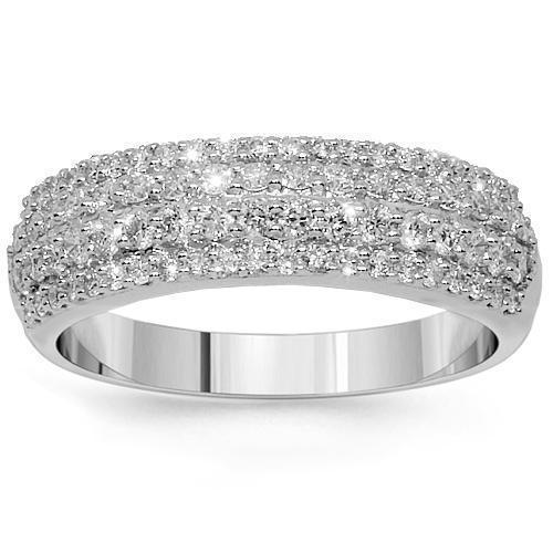 White Gold Ring Diamond Wedding Bands For Women 14K White Solid