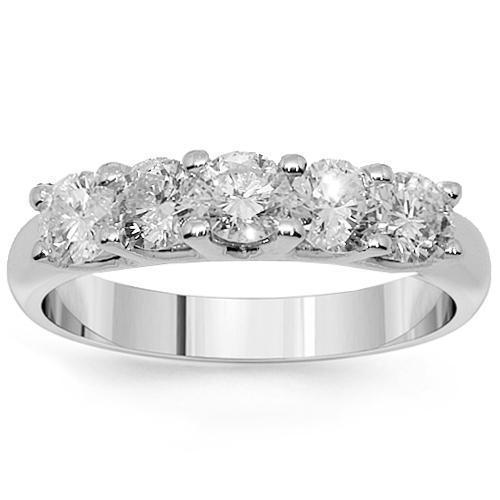 14K White Solid Gold Womens Five Stone Diamond Anniversary Ring 1.25 Ctw