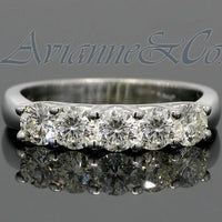 Thumbnail for 14K White Solid Gold Womens Five Stone Diamond Anniversary Ring 1.25 Ctw