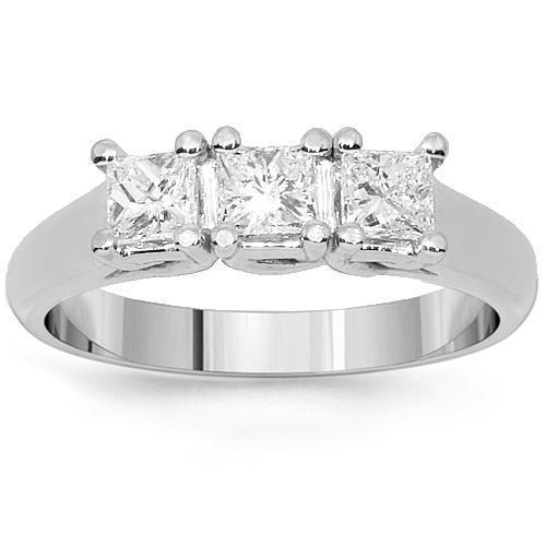 14K White Solid Gold Womens Three Stone Diamond Anniversary Ring 0.59 Ctw