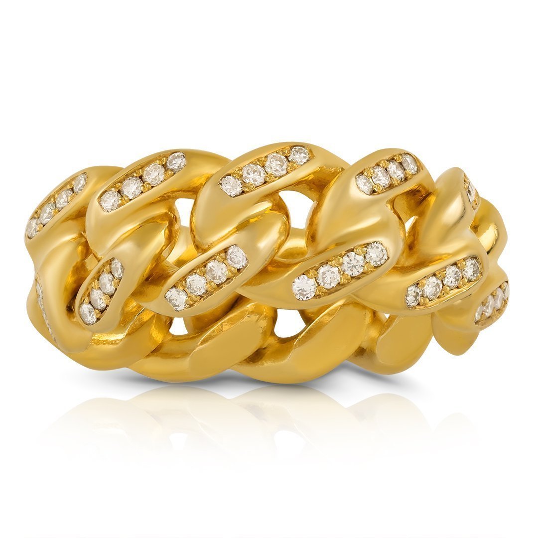 14k Yellow Gold Diamond Cuban Link Ring - Main Image