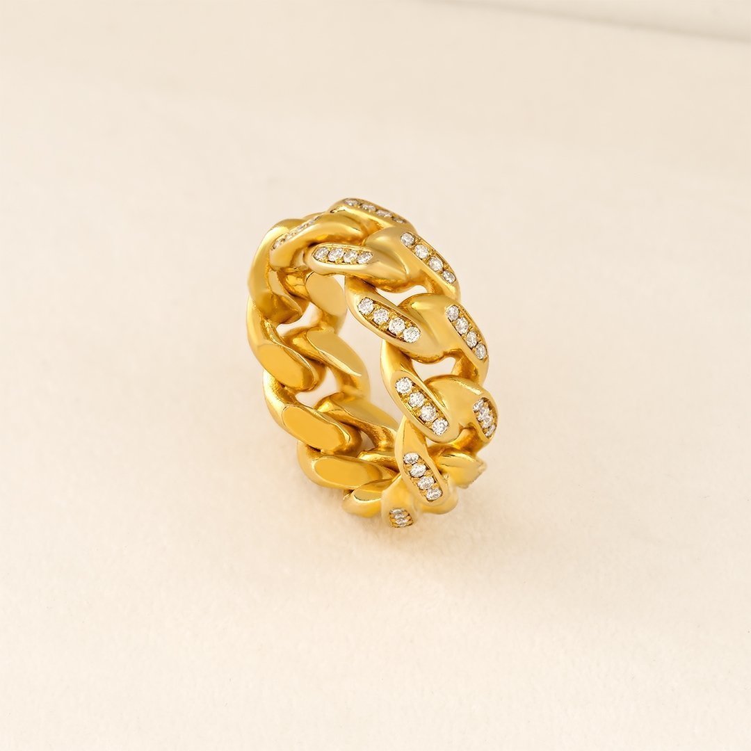 14k Yellow Gold Cuban Link Ring 1.50 Ctw