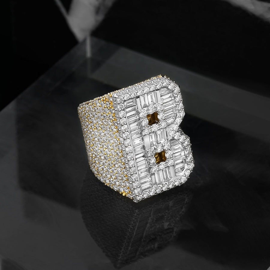 14K YELLOW GOLD DIAMOND INITIAL B RING 9.85 CTW