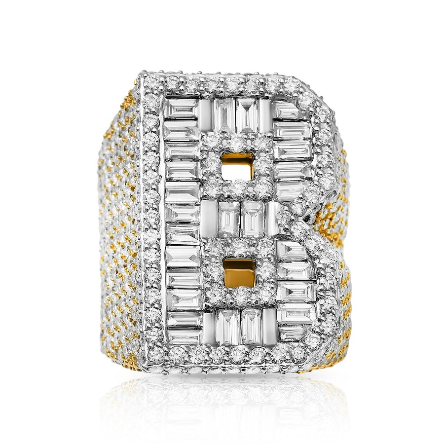 14K YELLOW GOLD DIAMOND INITIAL B RING 9.85 CTW