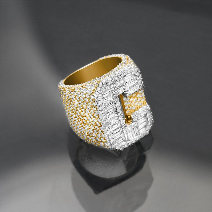 14K YELLOW GOLD DIAMOND INITIAL C RING 10.05 CTW